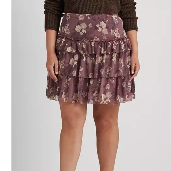Ralph Lauren Black Label Dresses & Skirts - NWT LAUREN RALPH LAUREN FLORAL CRINKLE GEORGETTE TIERED RUFFLED MINI SKIRT 18